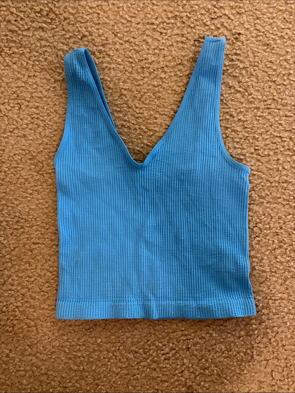 Blue Ribbed V-Neck Tank Top - Picture 1 of 2